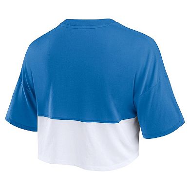 Women's Fanatics Branded Royal/White New York Giants Boxy Color Split Cropped T-Shirt