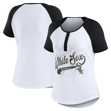 Women's WEAR by Erin Andrews White/Black Chicago White Sox Henley Raglan T-Shirt