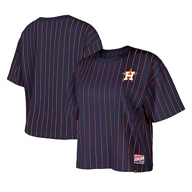 Women's New Era Navy Houston Astros Boxy Pinstripe T-Shirt