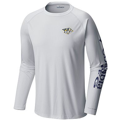 Men's  Columbia White Nashville Predators Terminal Tackle Omni-Shade Raglan Long Sleeve T-Shirt
