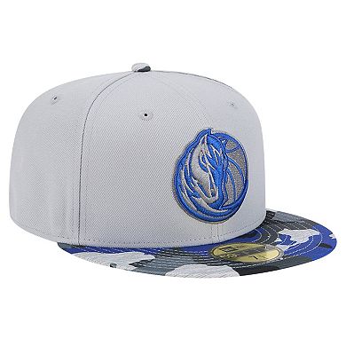 Men's New Era Gray Dallas Mavericks Active Color Camo Visor 59FIFTY Fitted Hat