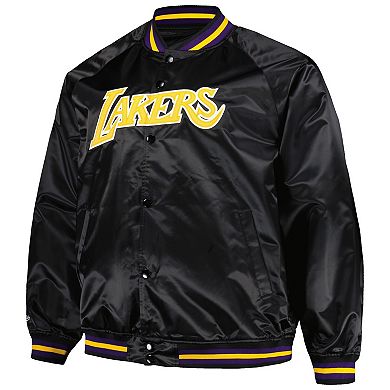 Men's Mitchell & Ness Black Los Angeles Lakers Big & Tall Hardwood Classics Wordmark Satin Raglan Full-Zip Jacket