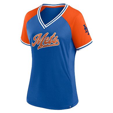 Women's Fanatics Branded Royal New York Mets Glitz & Glam League Diva Raglan V-Neck T-Shirt