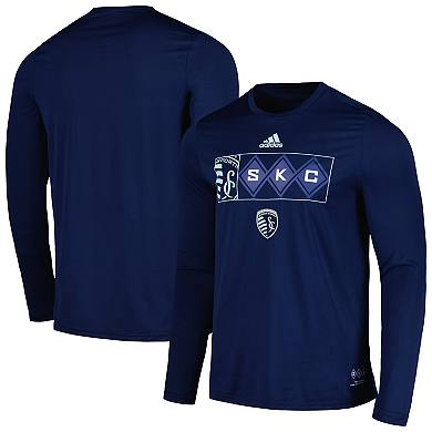 Men's adidas Navy Sporting Kansas City 2024 Jersey Hook AEROREADY Long Sleeve T-Shirt