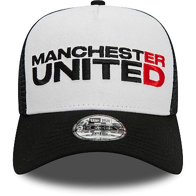 Youth New Era Black Manchester United Wordmark E-Frame 9FORTY Trucker Adjustable Hat