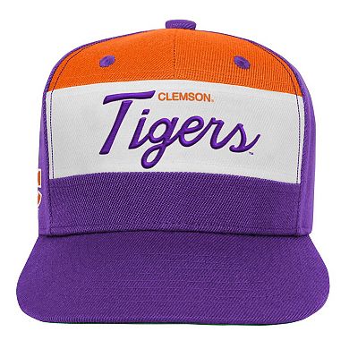 Youth Mitchell & Ness White/Purple Clemson Tigers Retro Sport Color Block Script Snapback Hat