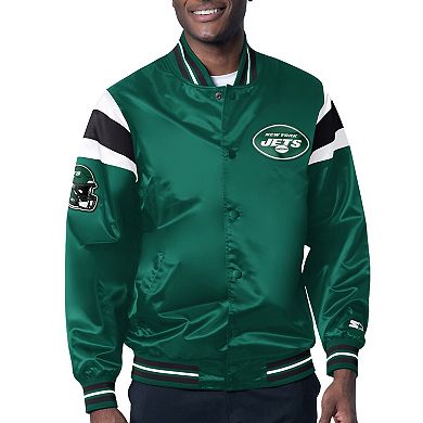 Men's Starter Green New York Jets Satin Full-Snap Varsity Jacket