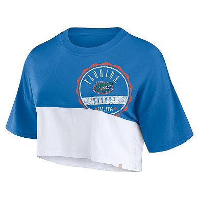 Women's Fanatics Royal/White Florida Gators Oversized Badge Colorblock Cropped T-Shirt