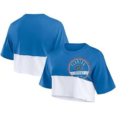 Women's Fanatics Royal/White Florida Gators Oversized Badge Colorblock Cropped T-Shirt