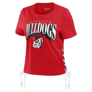 Women's WEAR by Erin Andrews Red Georgia Bulldogs Side Lace-Up Modest Crop T-Shirt