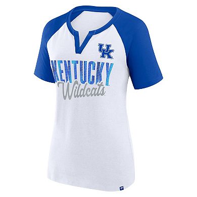 Women's Fanatics White/Royal Kentucky Wildcats Best Squad Stacked Raglan Notch Neck T-Shirt