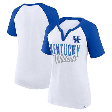 Women's Fanatics White/Royal Kentucky Wildcats Best Squad Stacked Raglan Notch Neck T-Shirt