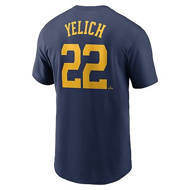 Men's Nike Christian Yelich Navy Milwaukee Brewers Fuse Name & Number T-Shirt