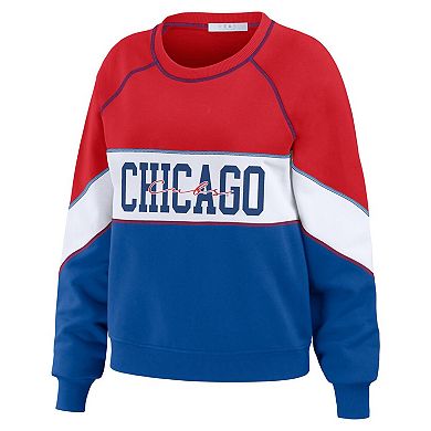 Women's WEAR by Erin Andrews Red/Royal Chicago Cubs Crewneck Pullover Sweatshirt