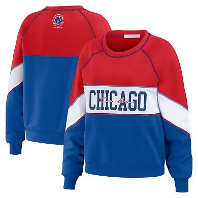 Women's WEAR by Erin Andrews Red/Royal Chicago Cubs Crewneck Pullover Sweatshirt