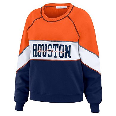 Women's WEAR by Erin Andrews Orange/Navy Houston Astros Color Block Crew Neck Pullover Sweatshirt