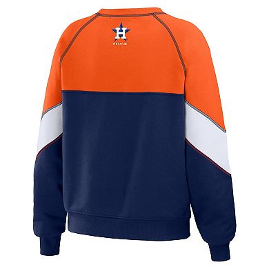 Women's WEAR by Erin Andrews Orange/Navy Houston Astros Color Block Crew Neck Pullover Sweatshirt