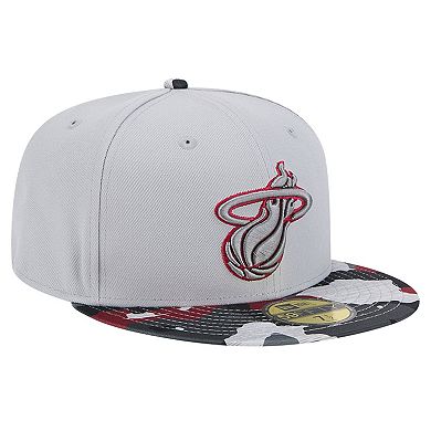 Men's New Era Gray Miami Heat Active Color Camo Visor 59FIFTY Fitted Hat