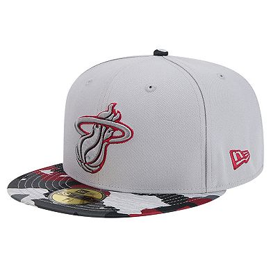 Men's New Era Gray Miami Heat Active Color Camo Visor 59FIFTY Fitted Hat