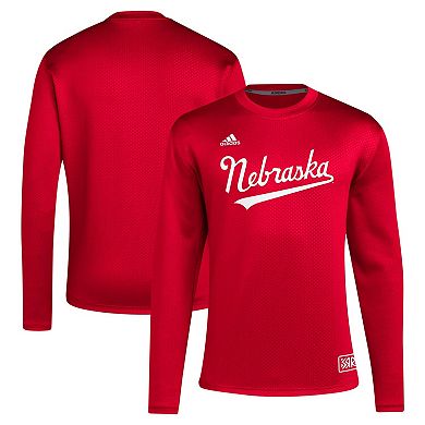 Men's adidas Scarlet Nebraska Huskers Reverse Retro Baseball Script Pullover Sweatshirt