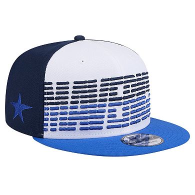 Men's New Era White/Blue Dallas Mavericks Throwback Gradient Tech Font 9FIFTY Snapback Hat