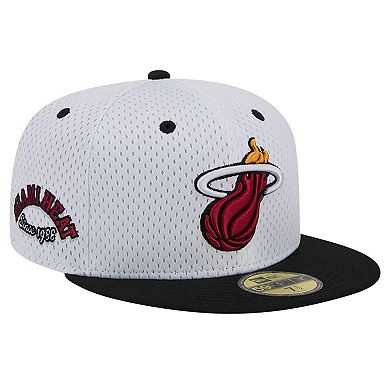 Men's New Era White/Black Miami Heat Throwback 2Tone 59FIFTY Fitted Hat