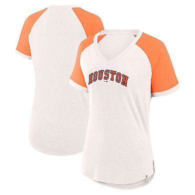 Women's Fanatics Branded White/Orange Houston Astros For the Team Slub Raglan V-Neck Jersey T-Shirt