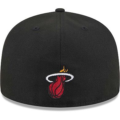 Men's New Era  Black Miami Heat Game Day Hollow Logo Mashup 59FIFTY Fitted Hat