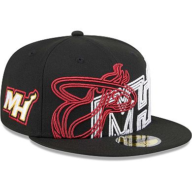 Men's New Era  Black Miami Heat Game Day Hollow Logo Mashup 59FIFTY Fitted Hat