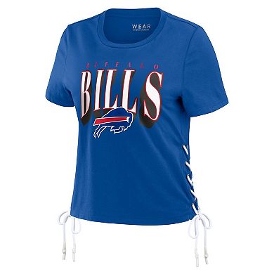 Women's WEAR by Erin Andrews Royal Buffalo Bills Lace Up Side Modest Cropped T-Shirt