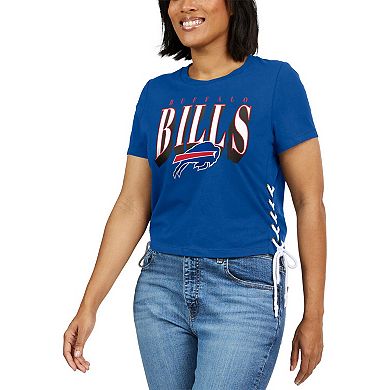 Women's WEAR by Erin Andrews Royal Buffalo Bills Lace Up Side Modest Cropped T-Shirt