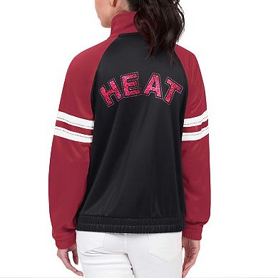 Women's G-III 4Her by Carl Banks Black Miami Heat Main Player Raglan Rhinestone Full-Zip Track Jacket