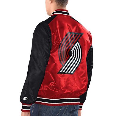 Men's Starter Red/Black Portland Trail Blazers Renegade Satin Full-Snap Varsity Jacket