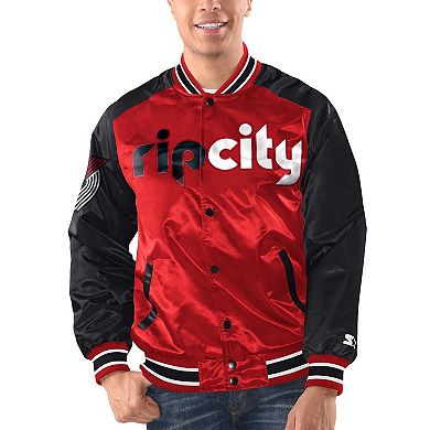 Men's Starter Red/Black Portland Trail Blazers Renegade Satin Full-Snap Varsity Jacket
