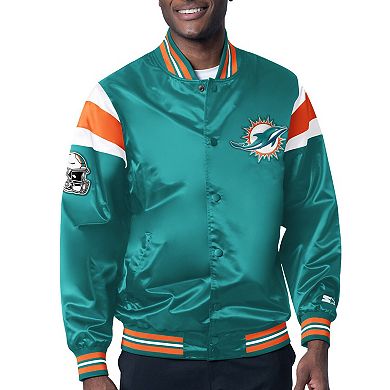 Men's Starter Aqua Miami Dolphins Satin Full-Snap Varsity Jacket