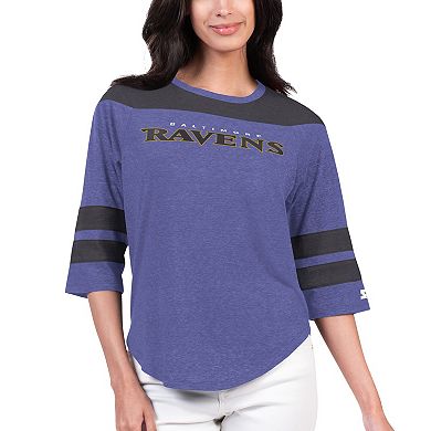 Women's Starter Purple Baltimore Ravens Fullback Tri-Blend 3/4-Sleeve T-Shirt