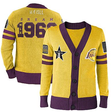 Unisex FISLL x Black History Collection  Gold Los Angeles Lakers Full-Button Cardigan Sweater