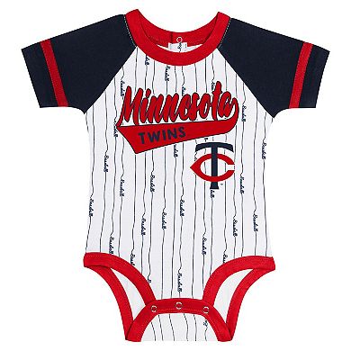 Newborn & Infant White Minnesota Twins Base Hitter Bodysuit, Bib & Bootie Set
