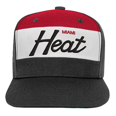 Youth Mitchell & Ness White/Black Miami Heat Retro Sport Color Block Script Snapback Hat