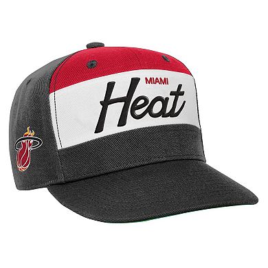 Youth Mitchell & Ness White/Black Miami Heat Retro Sport Color Block Script Snapback Hat