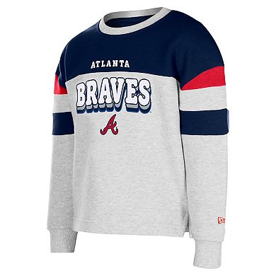 Girls Youth New Era Gray Atlanta Braves Colorblock Pullover Sweatshirt