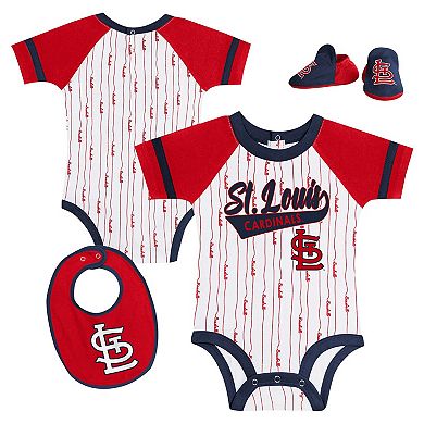 Newborn & Infant White St. Louis Cardinals Base Hitter Bodysuit, Bib & Bootie Set