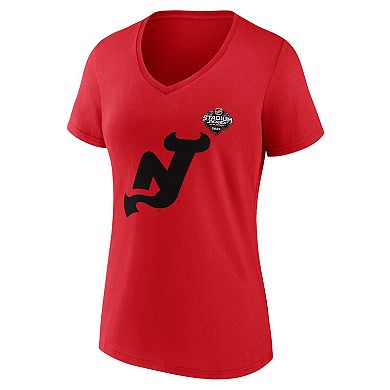 Women's Fanatics Branded  Red New Jersey Devils 2024 NHL Stadium Series Logo V-Neck T-shirt