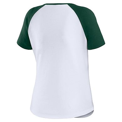 Women's WEAR by Erin Andrews White/Green Oakland Athletics Henley Raglan T-Shirt