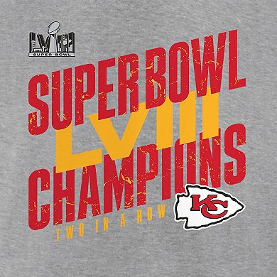 Men's Fanatics Branded Heather Gray Kansas City Chiefs Super Bowl LVIII Champions Iconic Victory Crewneck Pullover