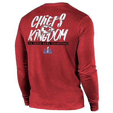 Men's Majestic Threads Red Kansas City Chiefs Super Bowl LVIII Champions Tri-Blend Back Hit Long Sleeve T-Shirt