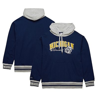 Men's Mitchell & Ness Navy Michigan Wolverines Arched Fleece Pullover Hoodie