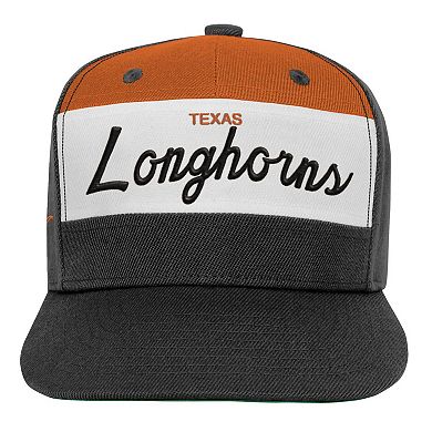 Youth Mitchell & Ness White/Black Texas Longhorns Retro Sport Color Block Script Snapback Hat