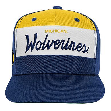 Youth Mitchell & Ness White/Navy Michigan Wolverines Retro Sport Color Block Script Snapback Hat
