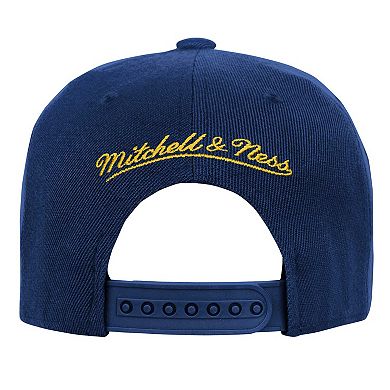 Youth Mitchell & Ness White/Navy Michigan Wolverines Retro Sport Color Block Script Snapback Hat